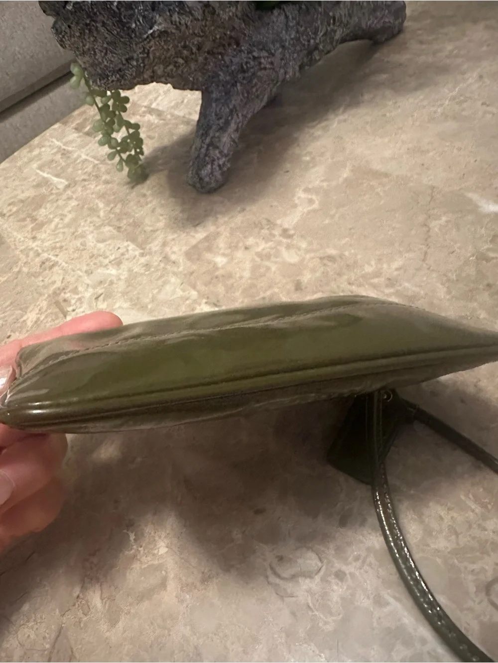 Vintage Coach Olive Green Patent Leather Wristlet Bag